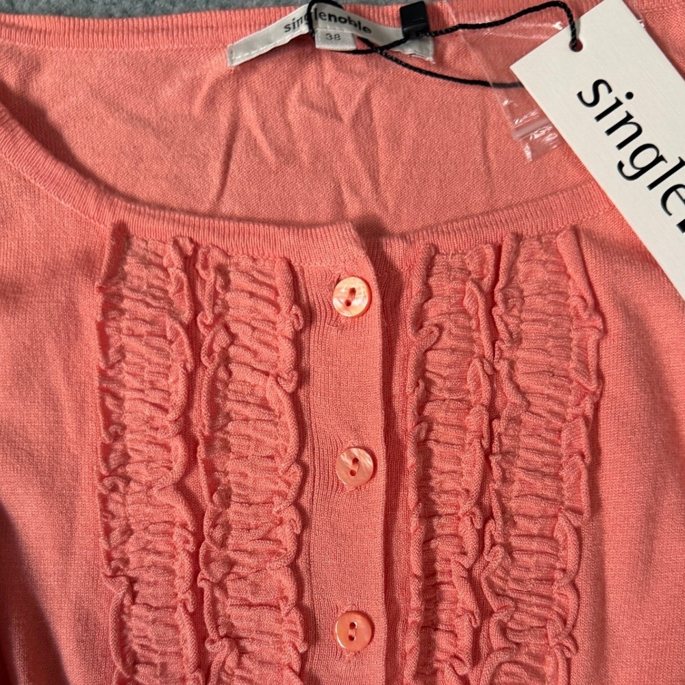 Ruffle Henley Coral Camisole Tank Top Buttons Soft Knit Boho Feminine NWT Small - Picture 3 of 7